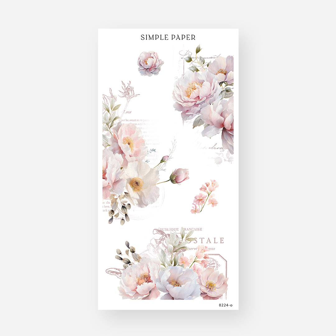 February 2024 Sheet O. Sticker Collection featuring floral and vintage-inspired designs with intricate details and soft pastel colors.