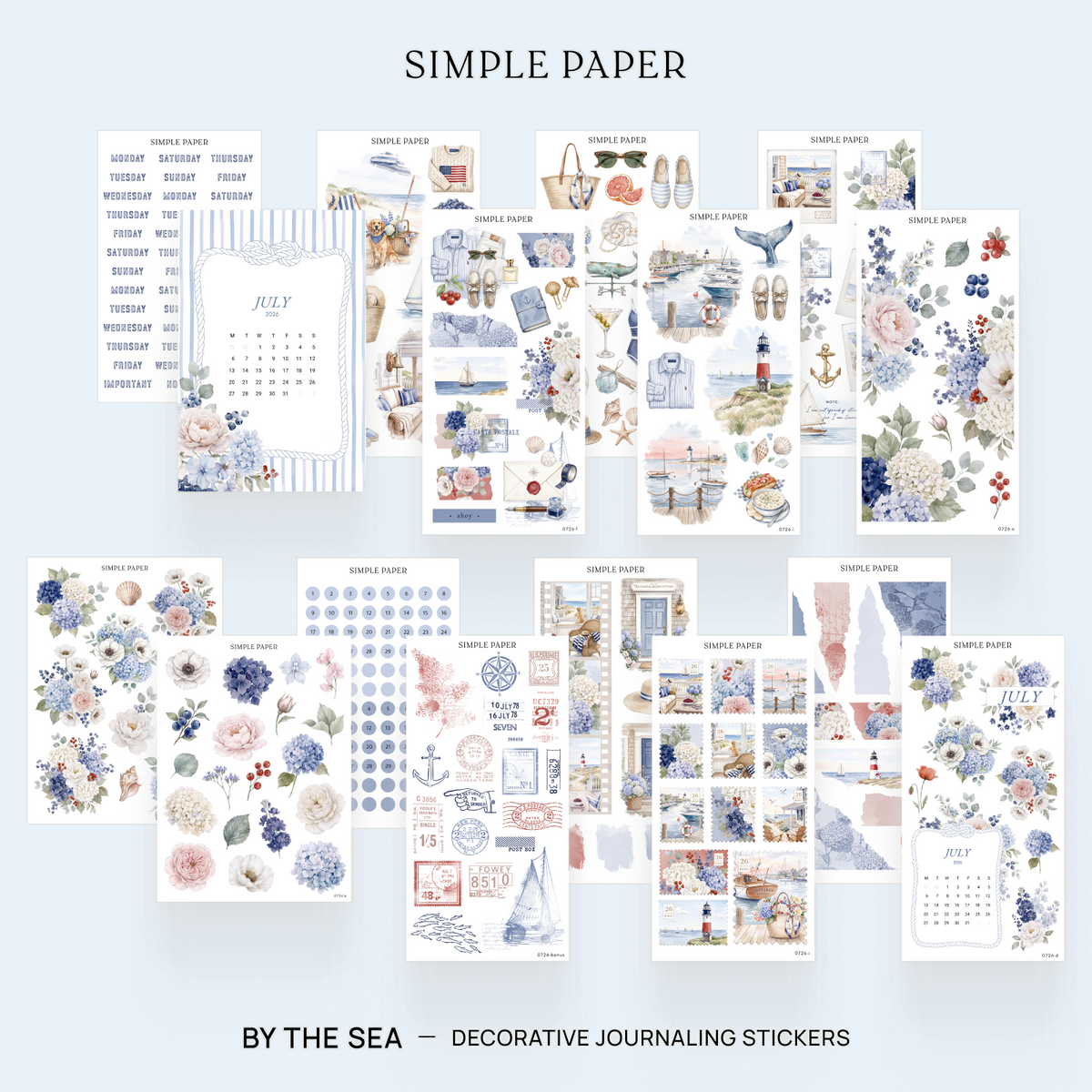 By The Sea Full Decorative Kit: 14 sticker sheets of hydrangeas, harbor scenes and date dots by Simple Paper