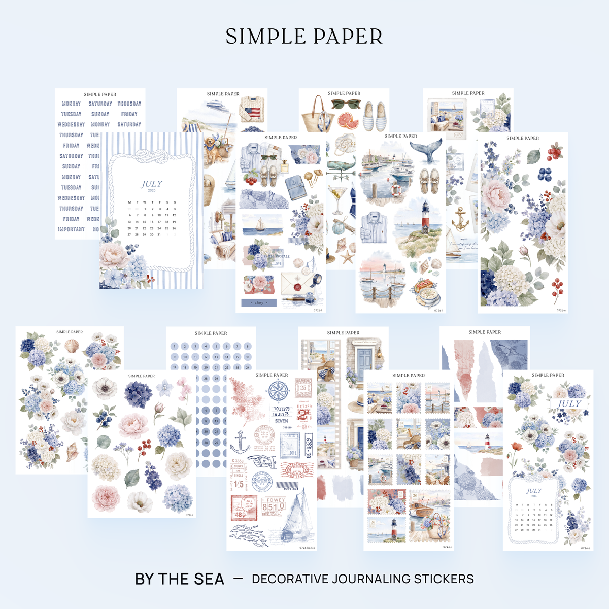 By The Sea Full Decorative Kit: 14 sticker sheets of hydrangeas, harbor scenes and date dots by Simple Paper
