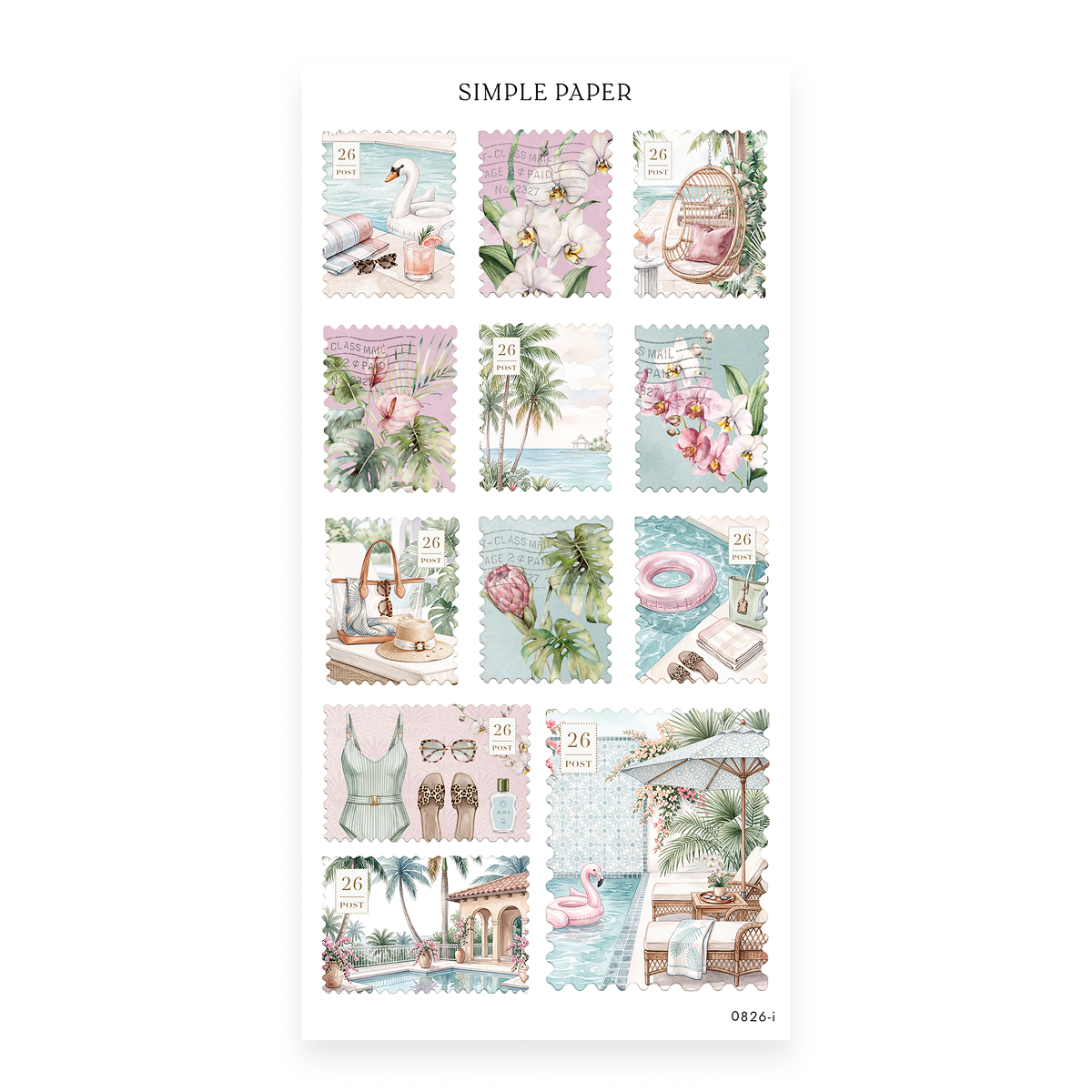 Checking In – Sheet I sticker sheet — swan pool float, pink ring pool float, flamingo pool float