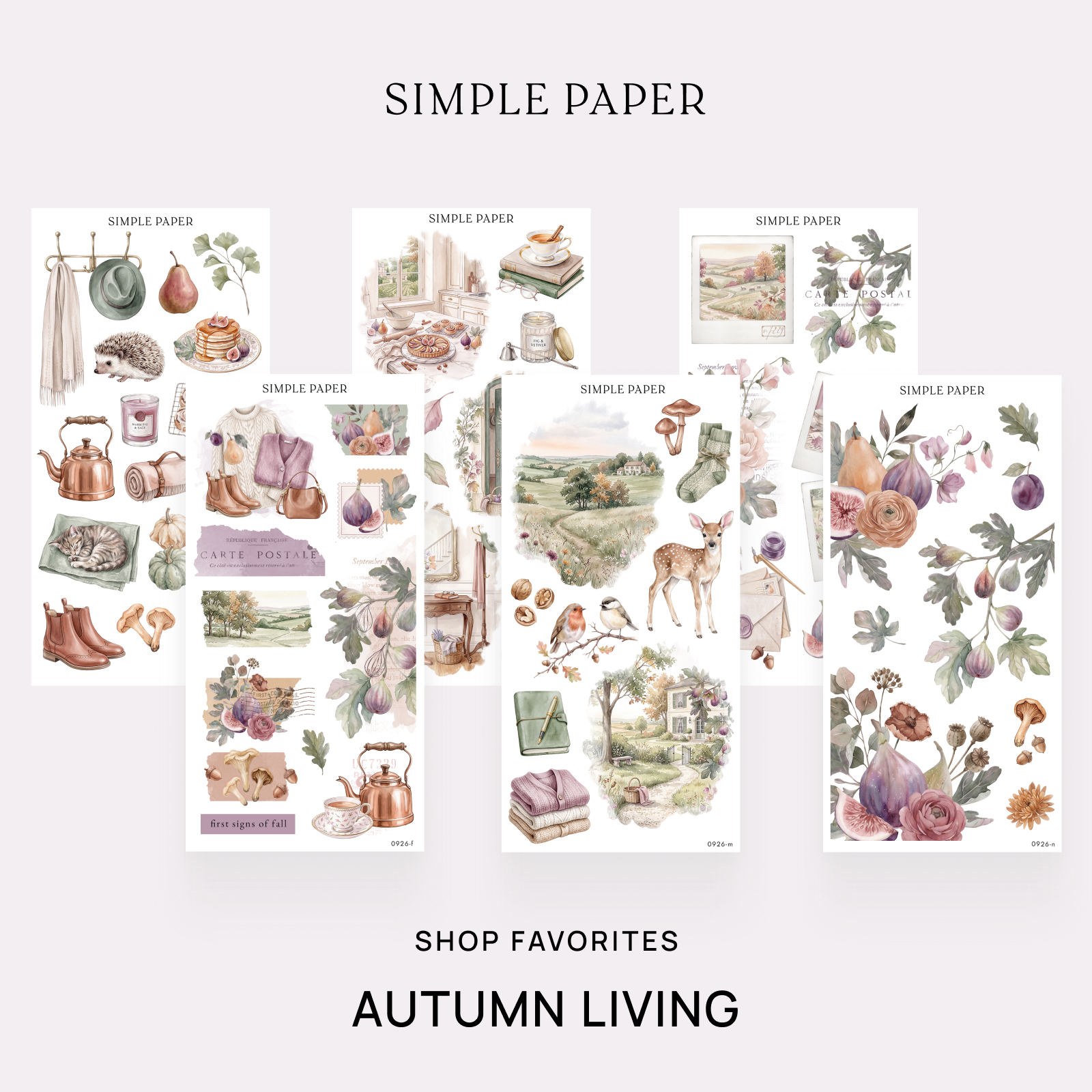 Autumn Living Shop Favorites Bundle: six sticker sheets with watercolor figs, pears and florals by Simple Paper