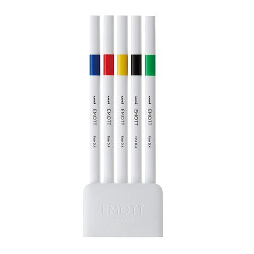 Uni EMOTT Sign Pen | 0.4 mm | 5 Color Set | No.1 Vivid - Simple Paper
