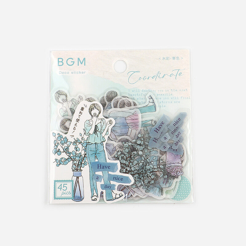 BGM Agenda Sticker Flake Stickers | Coordinate | Cool Tones - Simple Paper