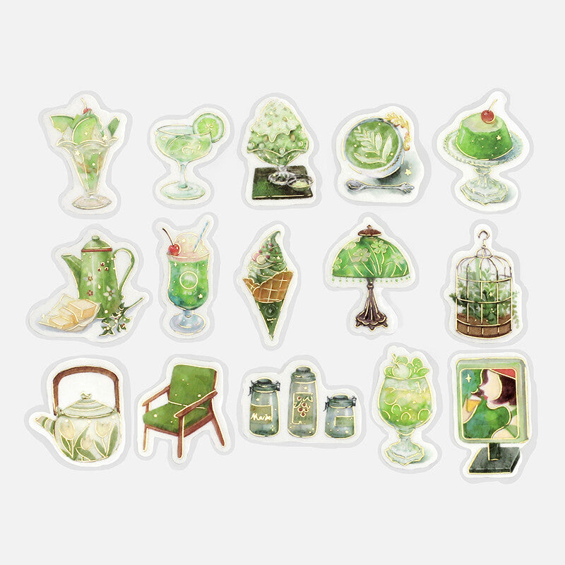 BGM Agenda Sticker Flake Stickers | Cafe A La Mode | Green - Simple Paper