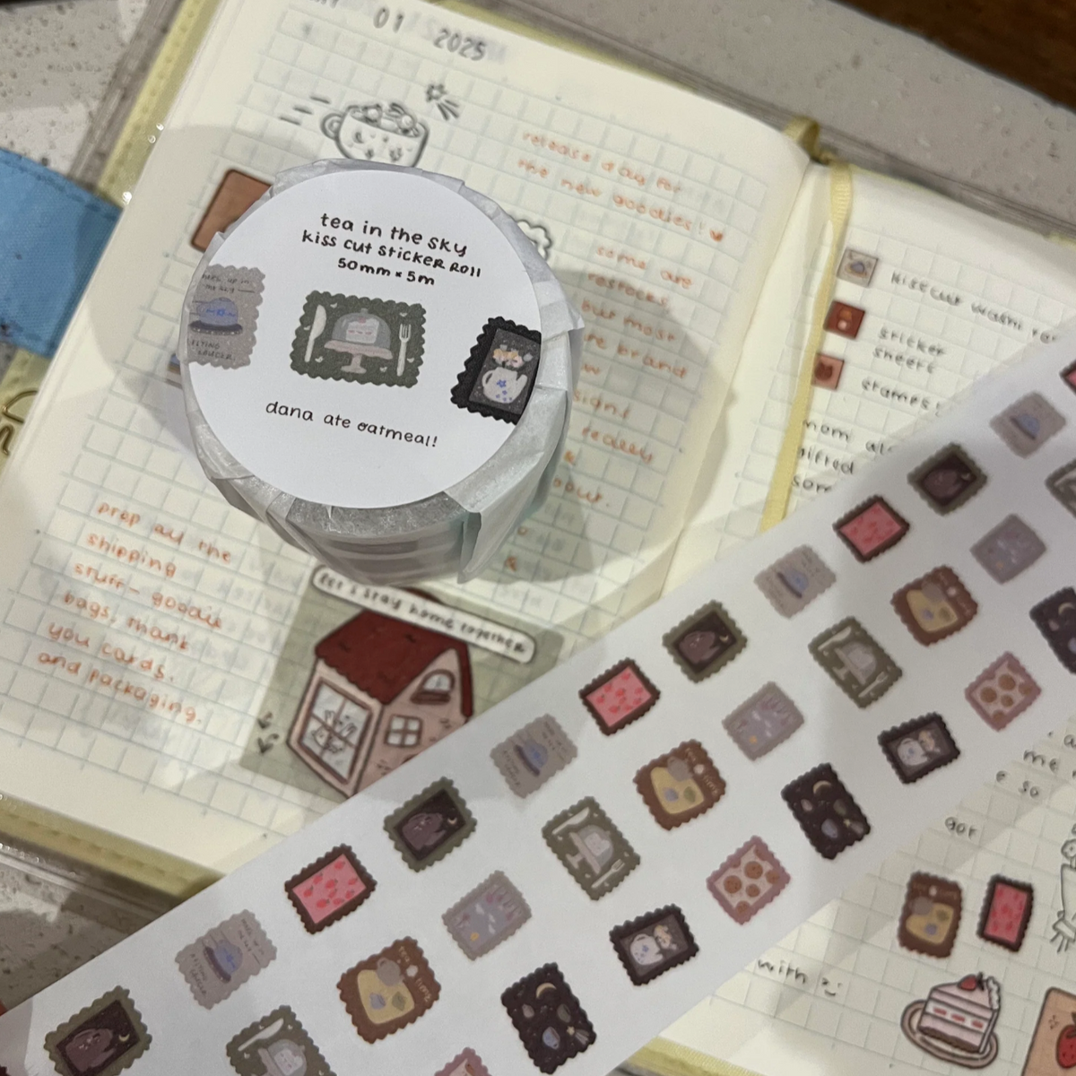 Dana Ate Oatmeal! Tea In The Sky Kiss Cut Sticker Roll