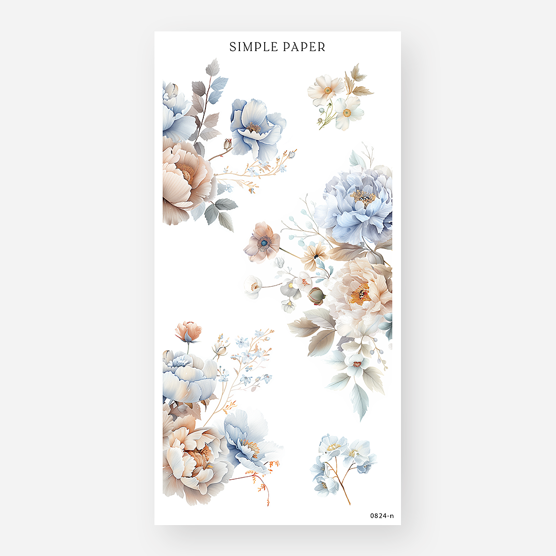 Delicate floral sticker clusters in soft blue, cream, and blush tones – August Sheet N by Simple Paper