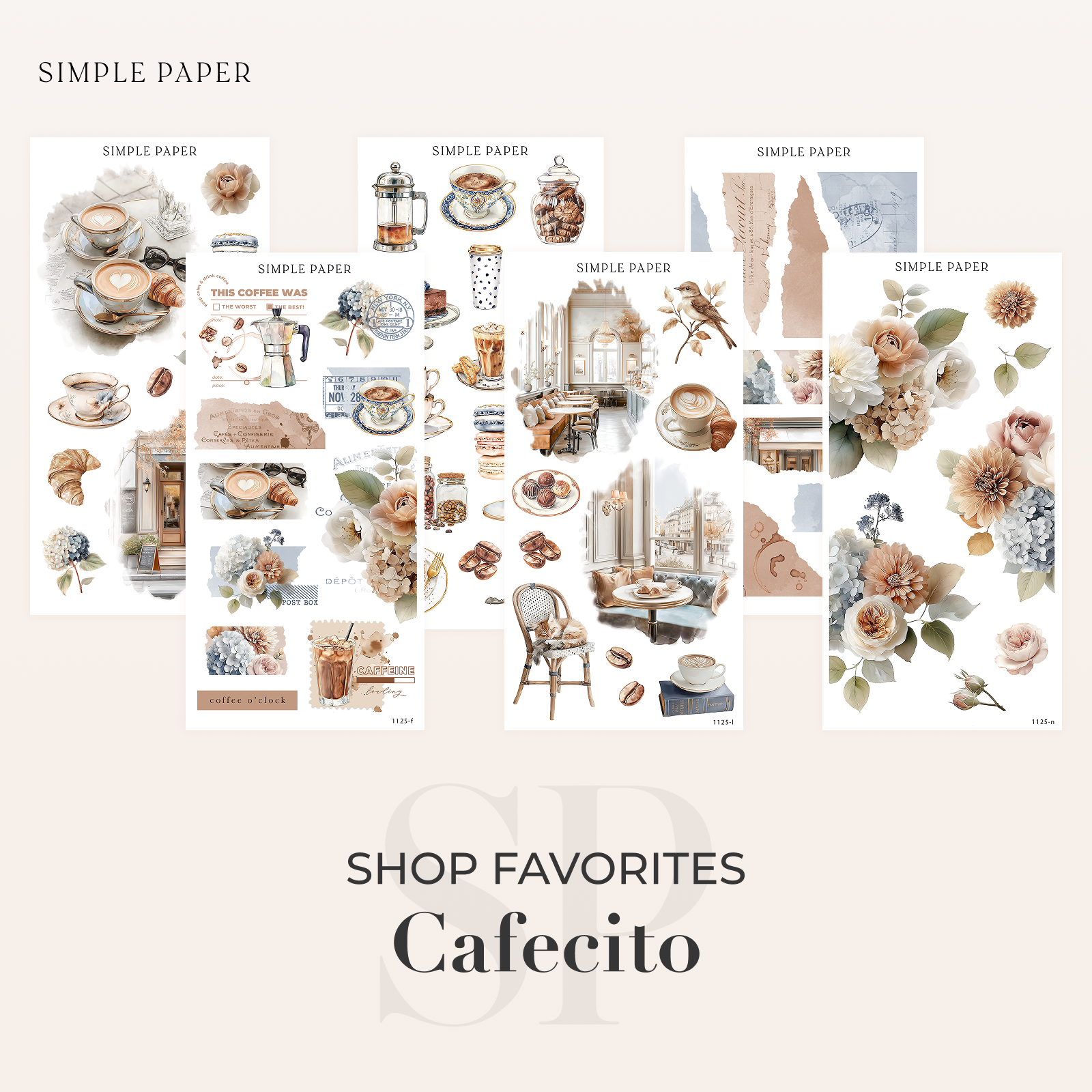 Cafecito – shop favorites sticker bundle with coffee, florals, and café scenes