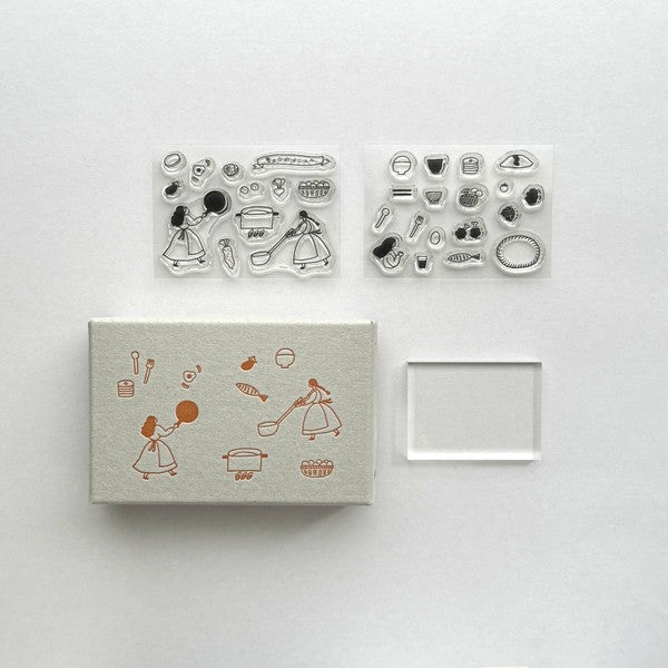 JIZAI BOX clear stamp set Everyday Meals by necktie x mizushima, Japanese fashion collaboration stamp box with.