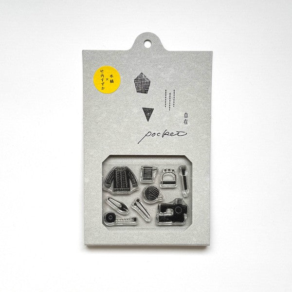 JIZAI POCKET clear stamp set SHUGEI by Suzuka Takeuchi x mizushima, Japanese artist collaboration stamp set with.