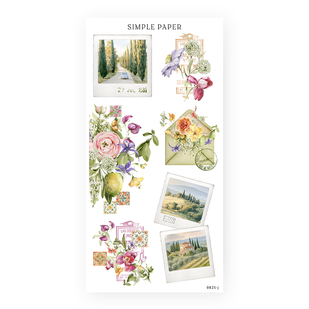 Letters From Tuscany – Vintage photo frames, floral envelopes, and stamped travel motifs