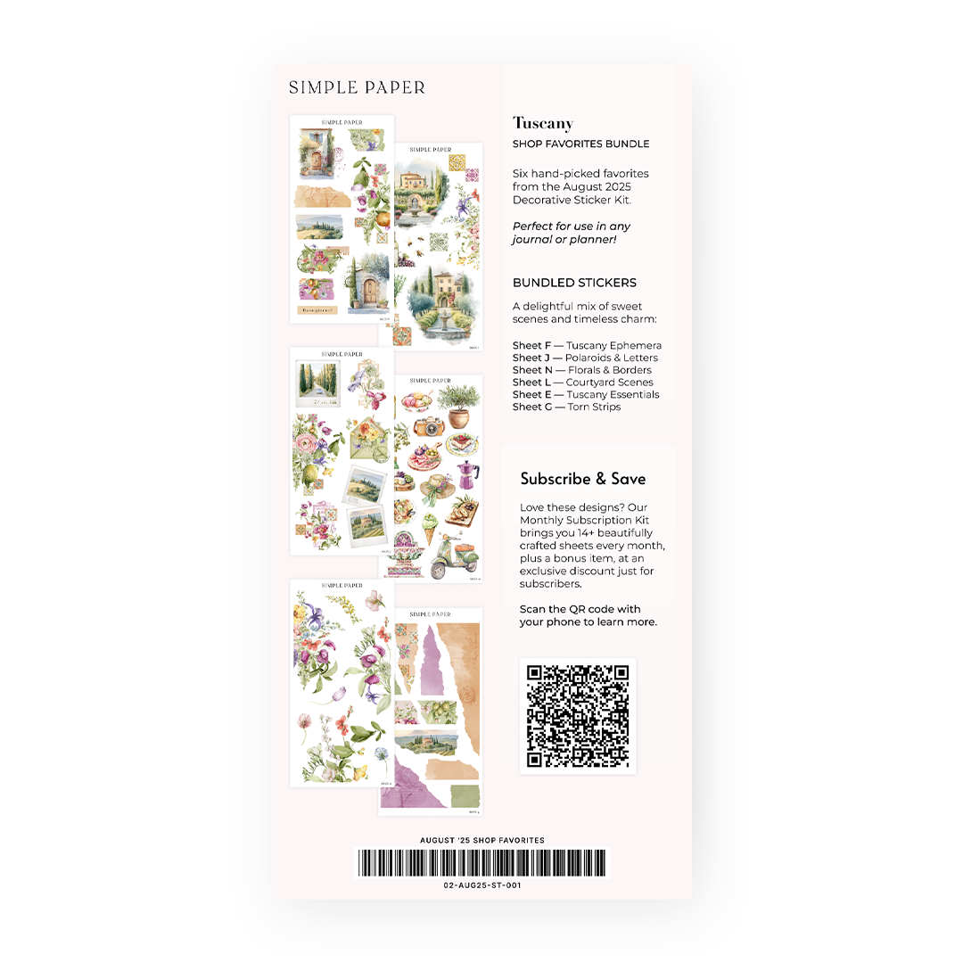 Letters From Tuscany – Preview of six curated sticker sheets from the Shop Favorites bundle