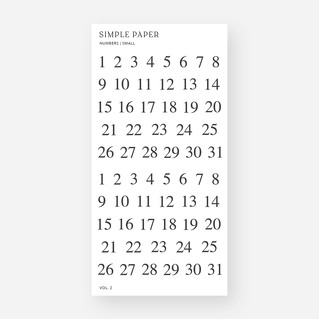 Number Sticker Sheet | Small | Vol. 2 - Simple Paper