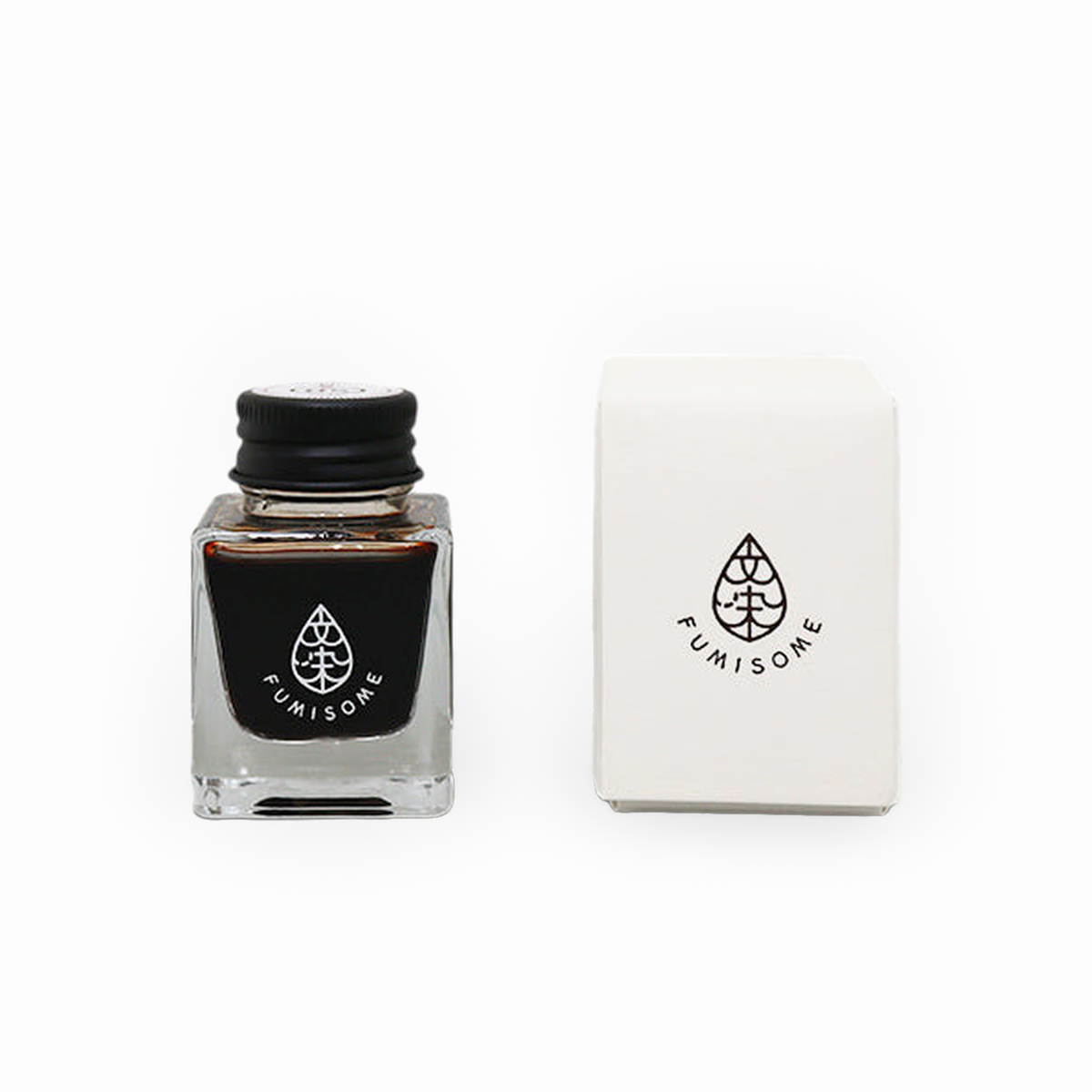 Tag Stationery Fumisome Natural Dye Ink Cedar, bottle with its box on a white background