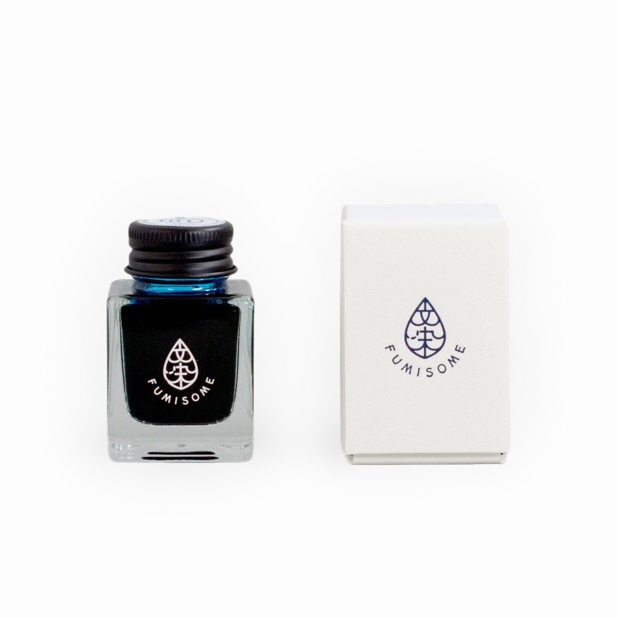 Tag Stationery Fumisome Natural Dye Ink Indigo, bottle with its box on a white background