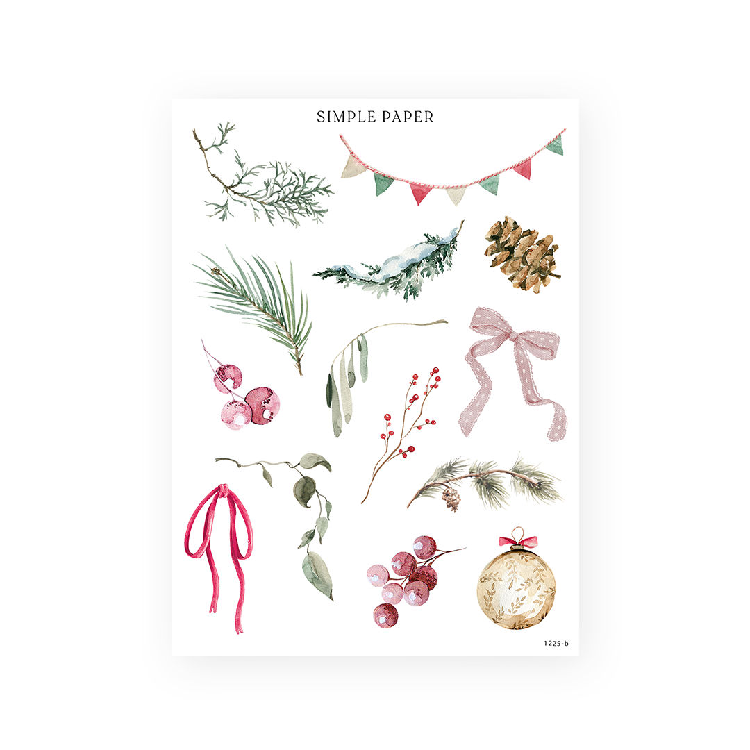 ’Tis The Season – festive bows, pine sprigs, berries, and holiday trims for journaling and planners
