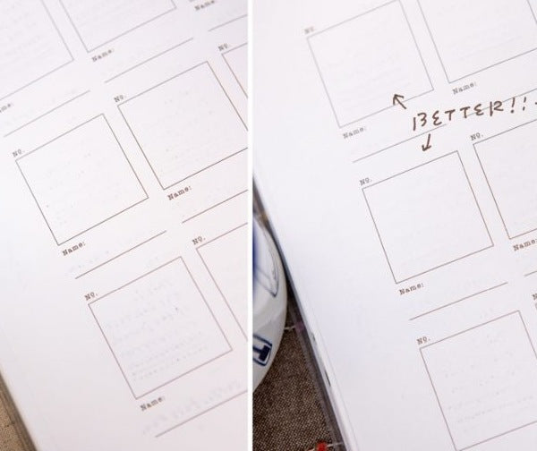 2026 and 2027 paper side by side with the same fountain pen and ink, marked better. Photo: OURS Studio
