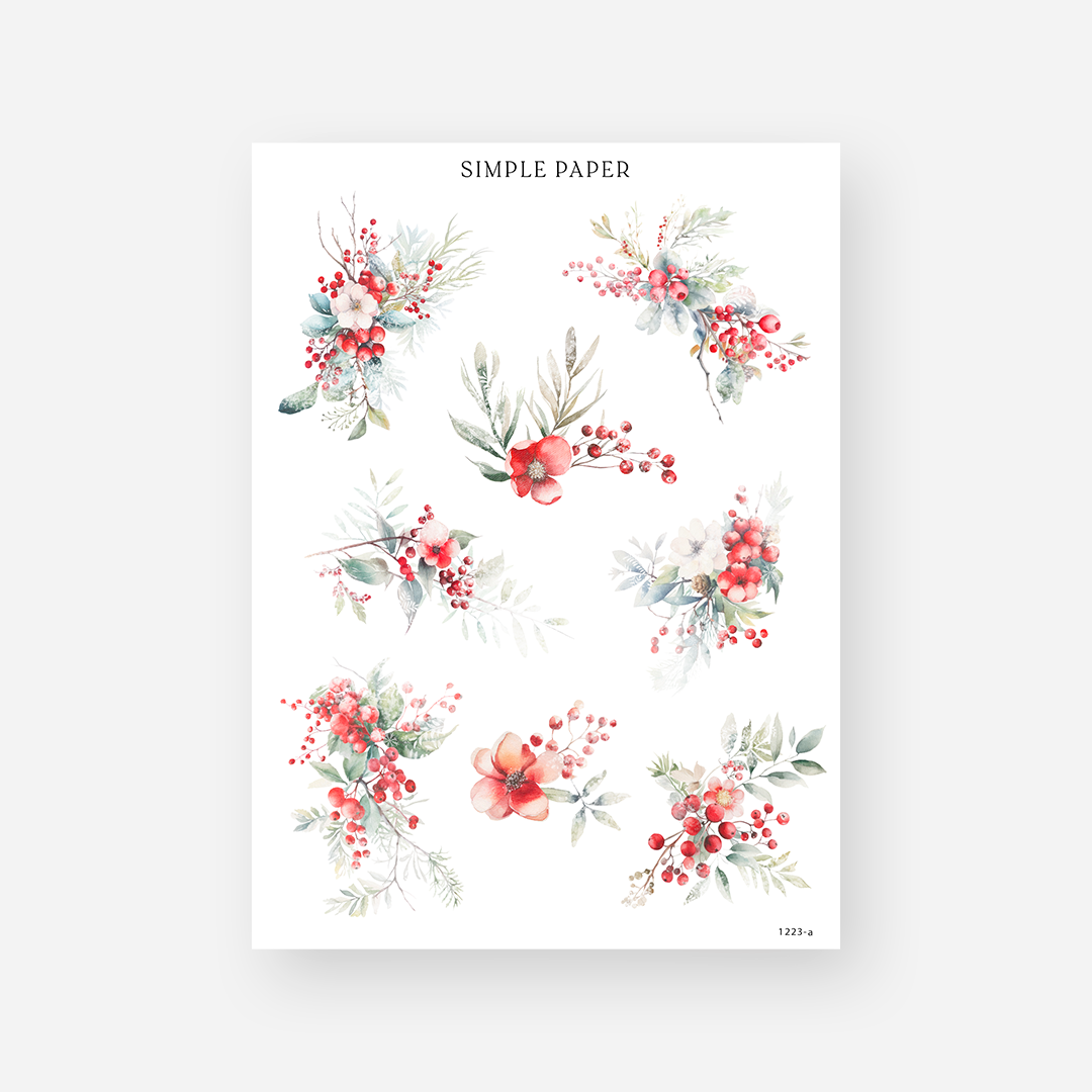 Festive sticker sheets with winter florals and cozy charm