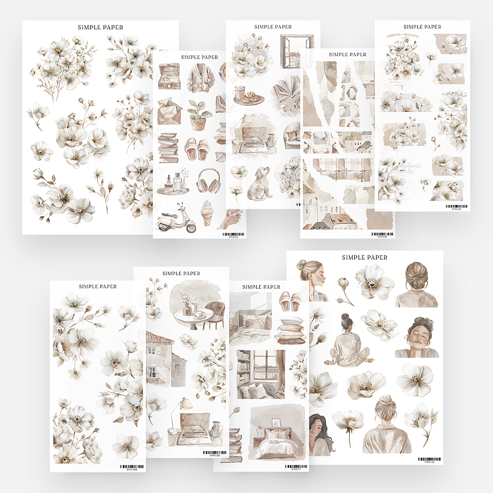 Neutral-toned aesthetic stickers for minimalist journaling