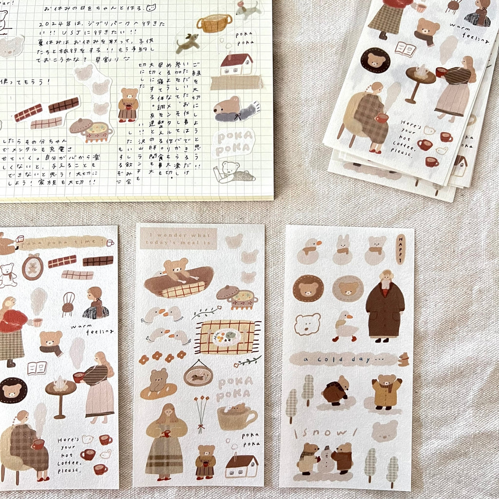 ranmyu Washi Sticker Set | Fluffy Girl & Bear - Simple Paper 