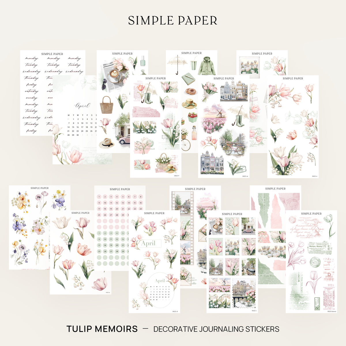 Tulip Memoirs | Full Decorative Kit + Bonus Sheet cover, light background