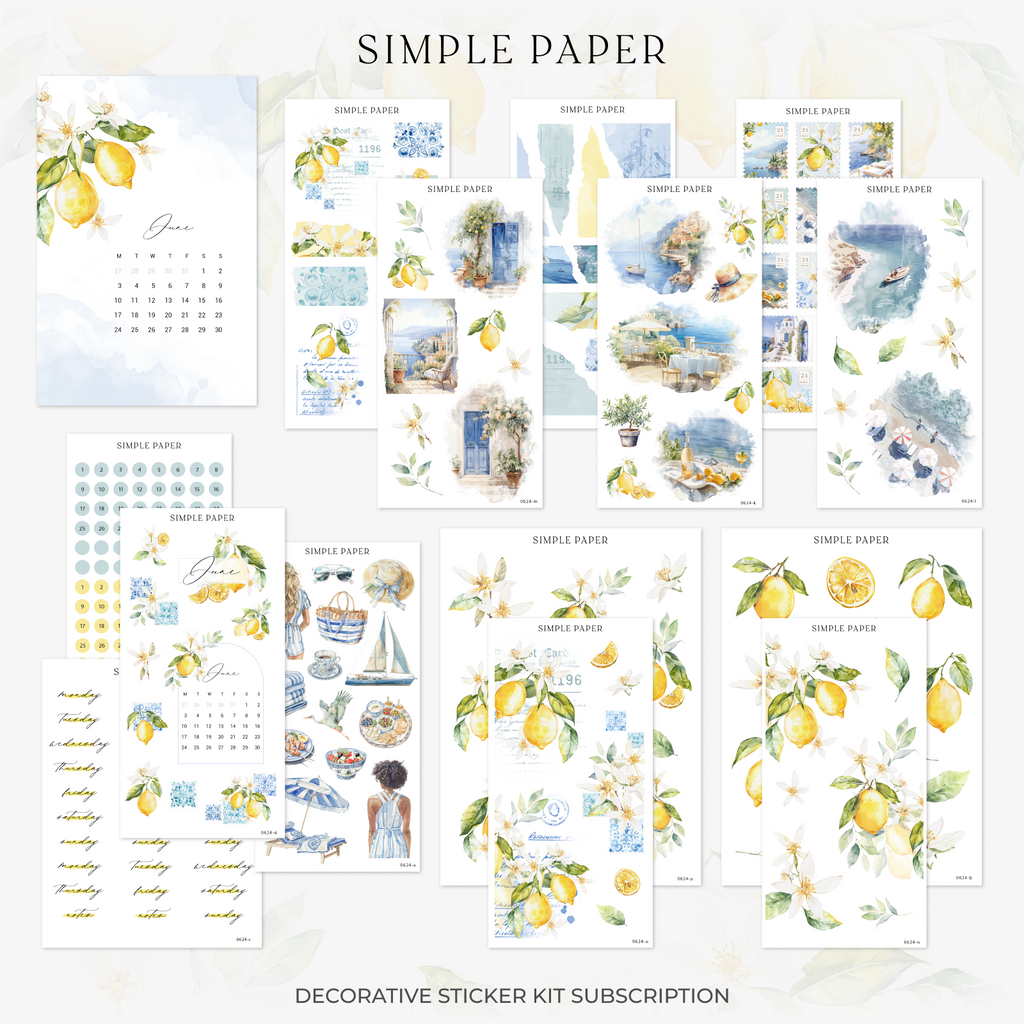 June Decorative Sticker Kit by Simple Paper inspired by summer travels, beach vibes, and elegant decorative accents for bullet journals and planners.