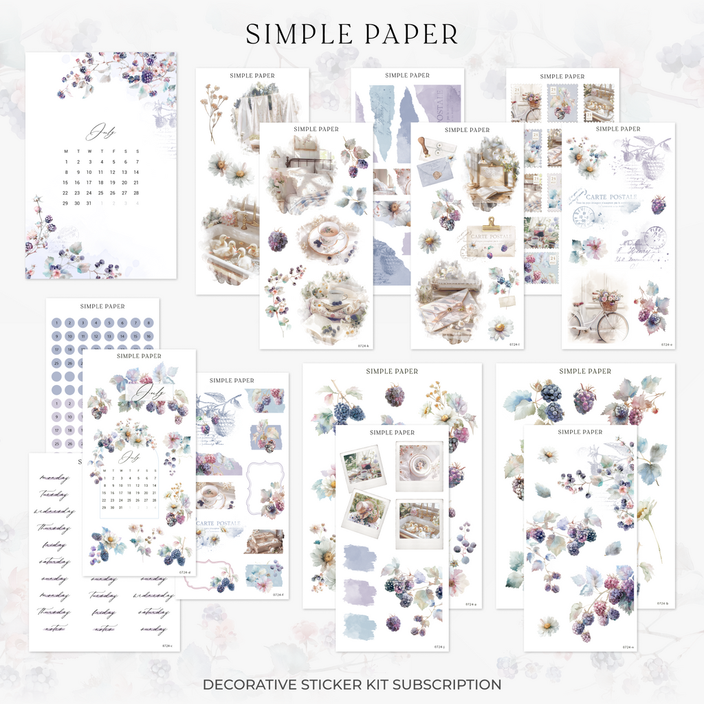 July Decorative Sticker Kit by Simple Paper with patriotic themes, seasonal flowers, and journaling accents perfect for summer planning.