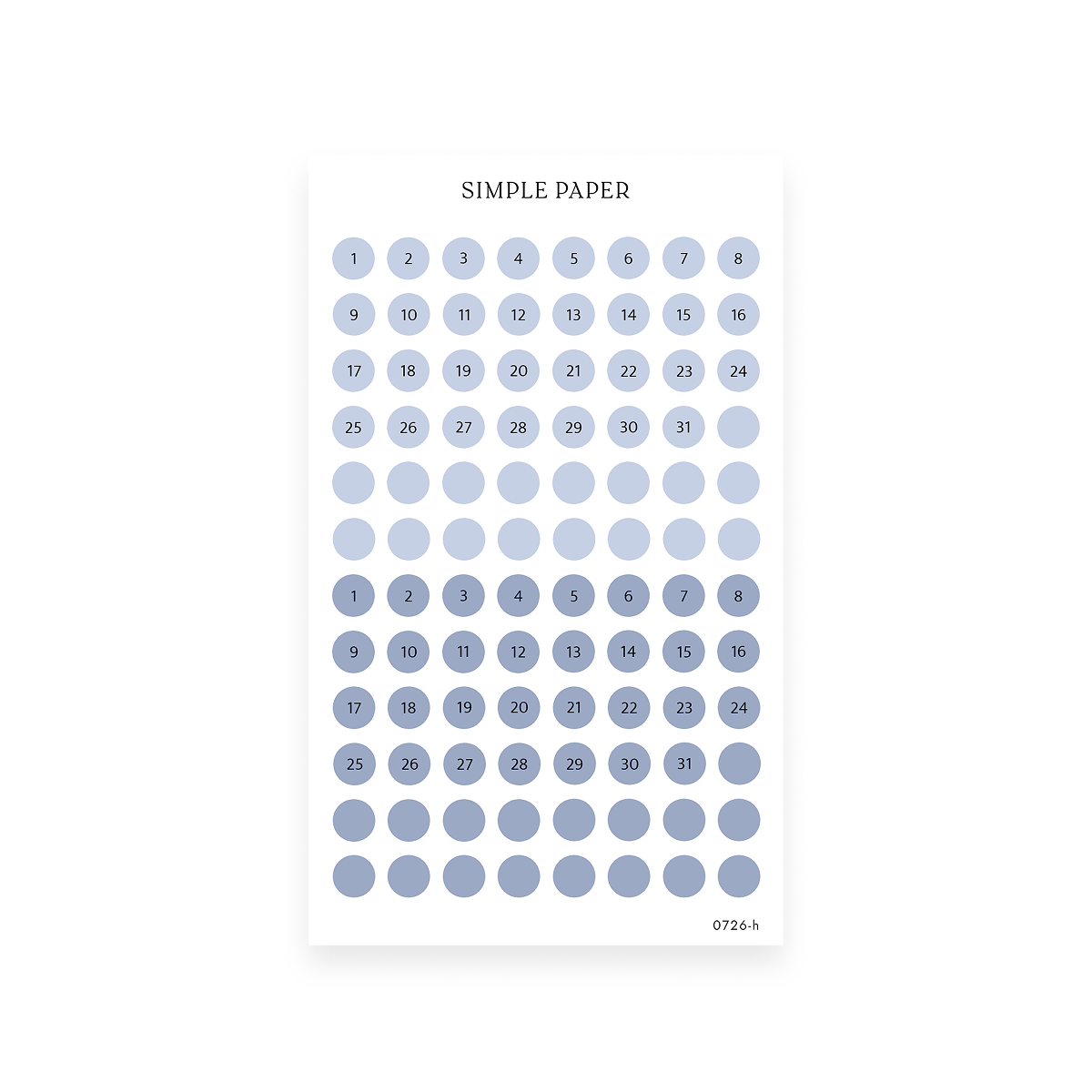 By The Sea Sheet H sticker sheet: date dots numbered 1 to 31 in soft blue