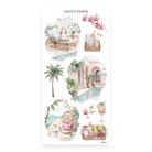 Checking In – Sheet L sticker sheet — rattan/wicker chaise lounge and hanging egg chair, clear PVC tote bag with pink scarf a