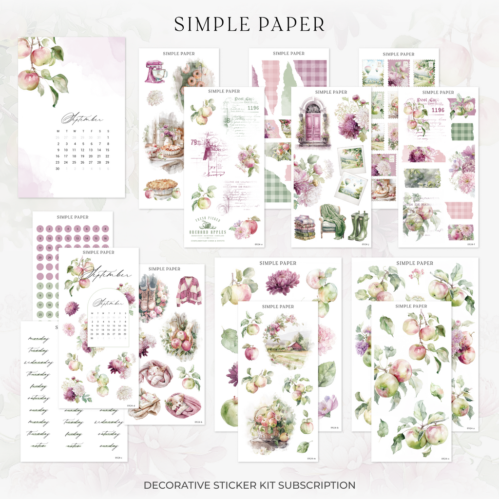 September Decorative Sticker Kit by Simple Paper featuring autumn-inspired florals, warm tones, and seasonal decorative stickers.