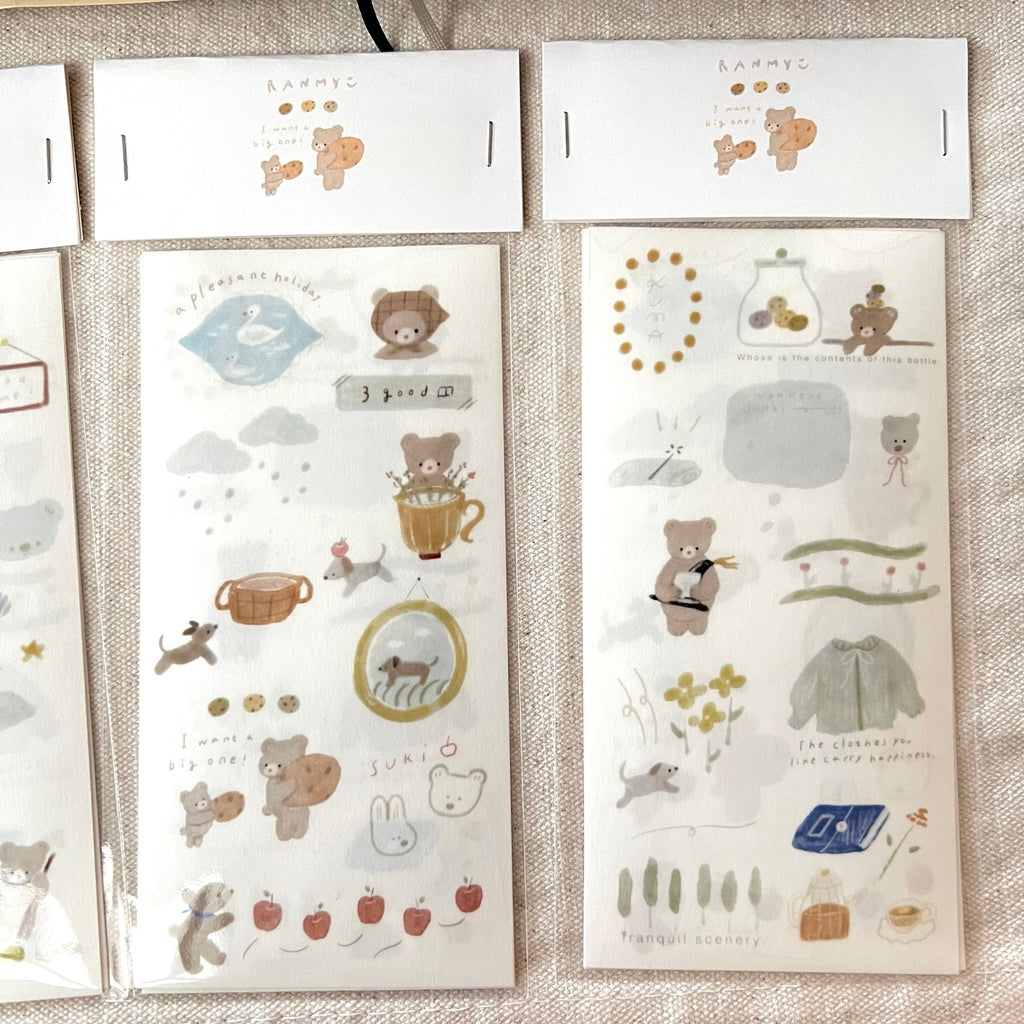 ranmyu Washi Sticker Set | Light Autumn Bear - Simple Paper 