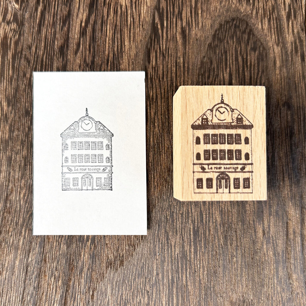 Arte Co Rubber Wood Stamp | Building With Clock - Simple Paper 