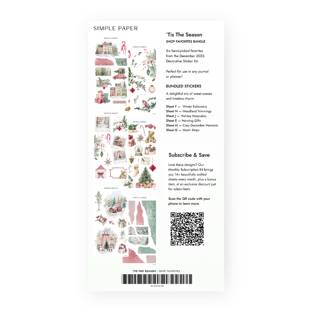 Product packaging with Christmas-themed stickers and branding details on a white background