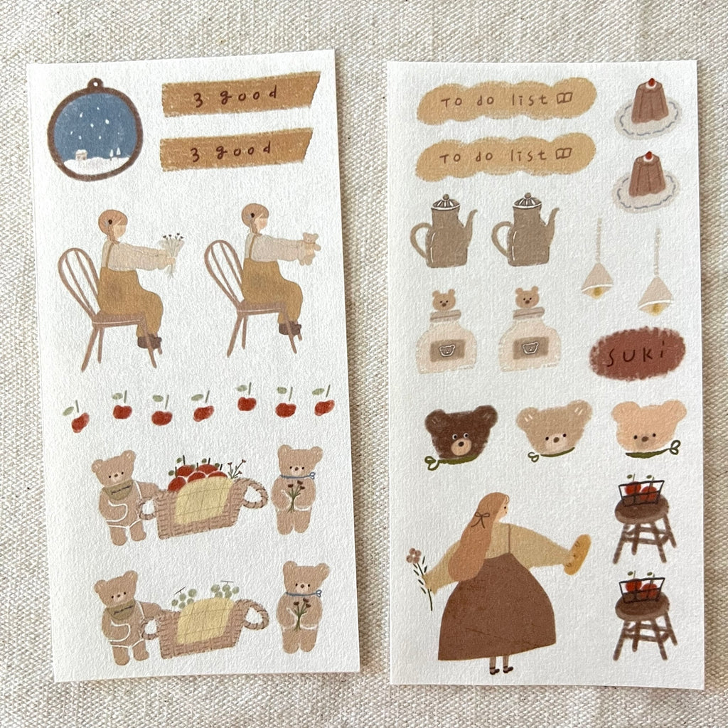 ranmyu Washi Sticker Set | Bear & Girl's Home Cafe - Simple Paper 