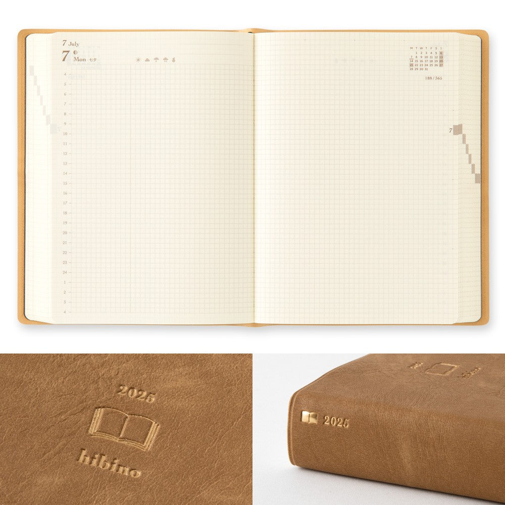Midori Diary Hibino 2025 | A6 | Camel - Simple Paper 