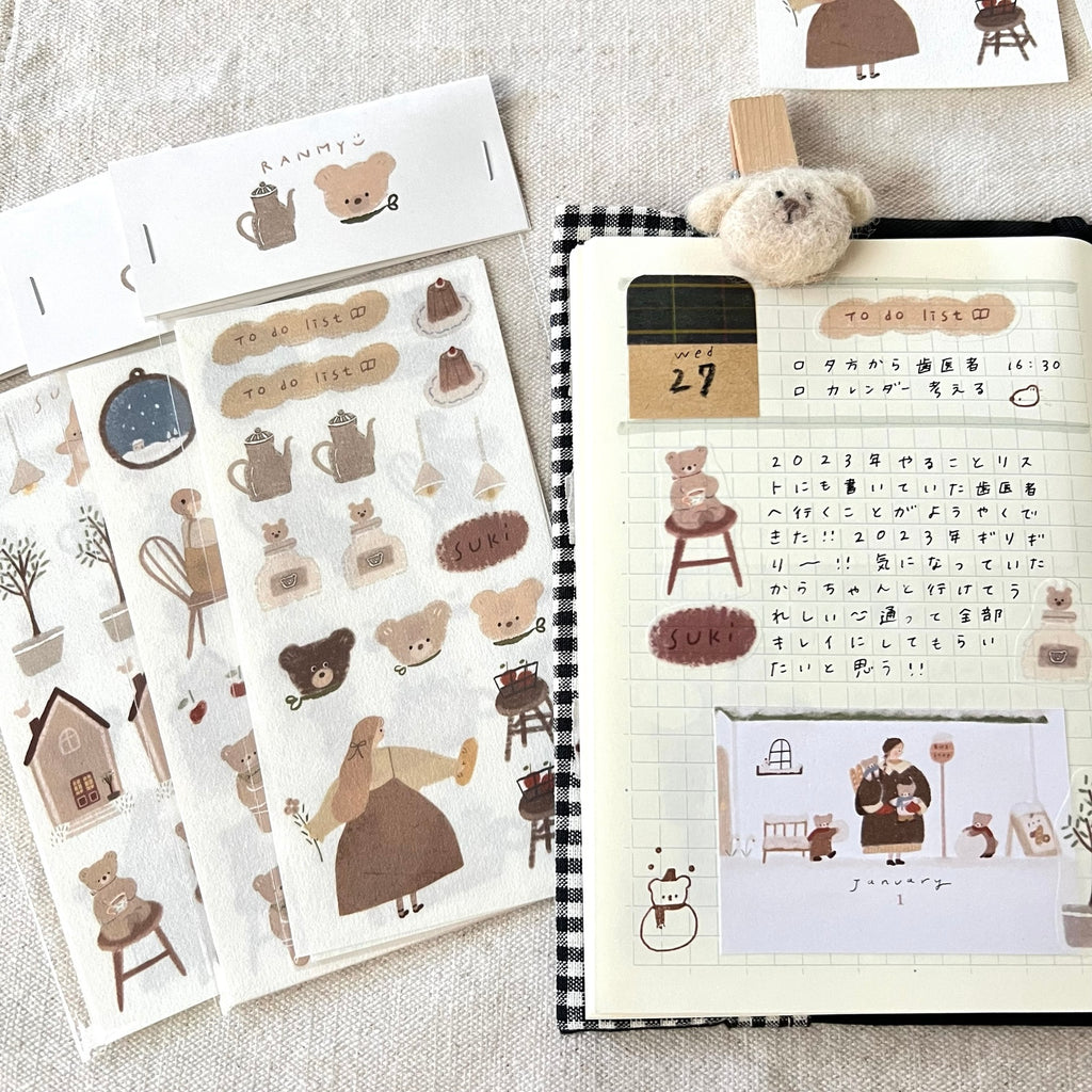 ranmyu Washi Sticker Set | Bear & Girl's Home Cafe - Simple Paper 