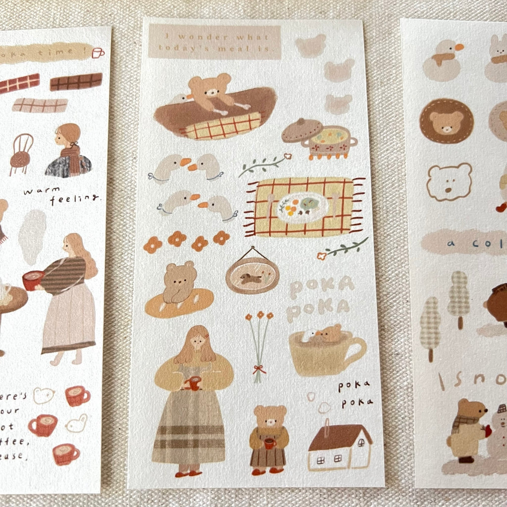 ranmyu Washi Sticker Set | Fluffy Girl & Bear - Simple Paper 