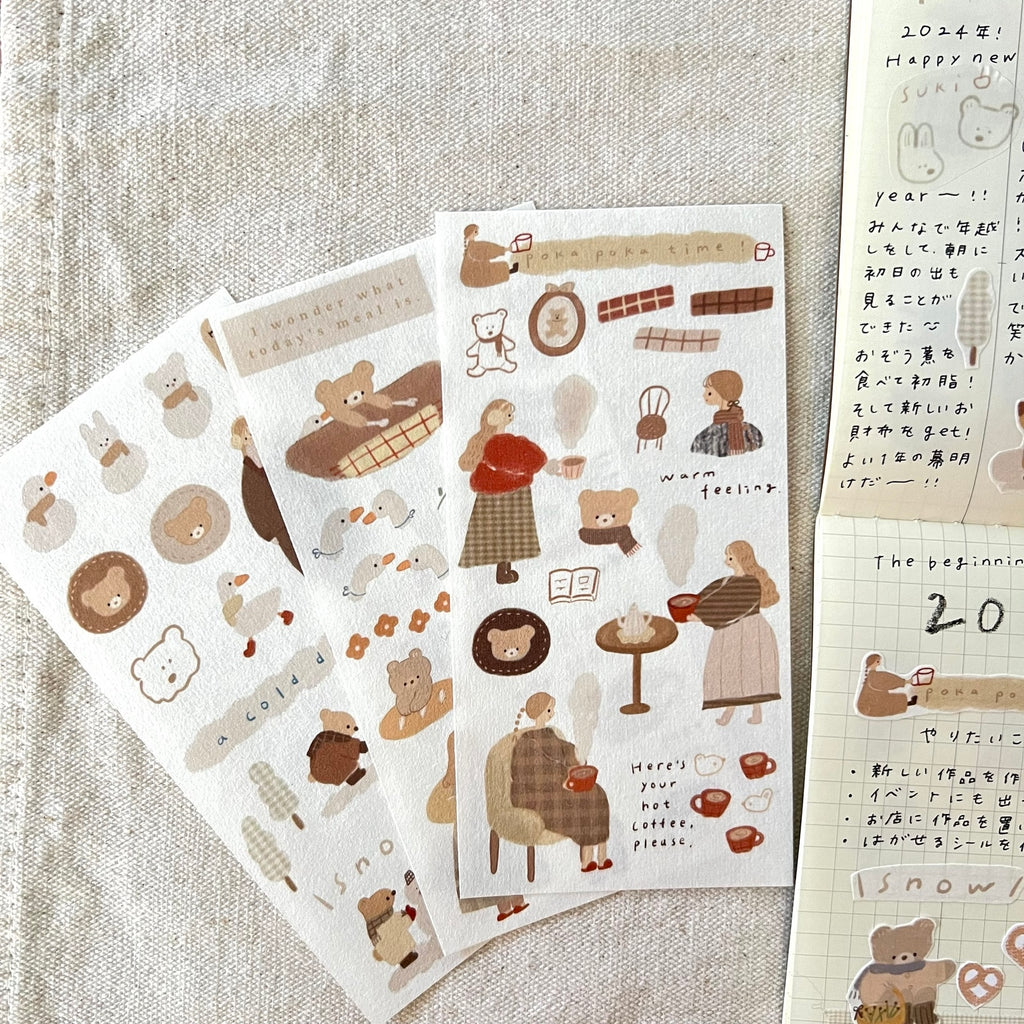 ranmyu Washi Sticker Set | Fluffy Girl & Bear - Simple Paper 