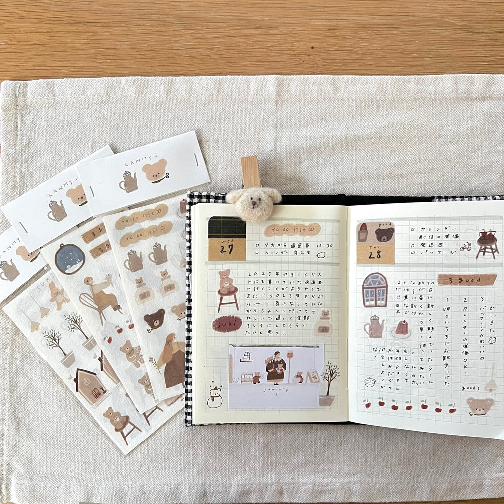 ranmyu Washi Sticker Set | Bear & Girl's Home Cafe - Simple Paper 