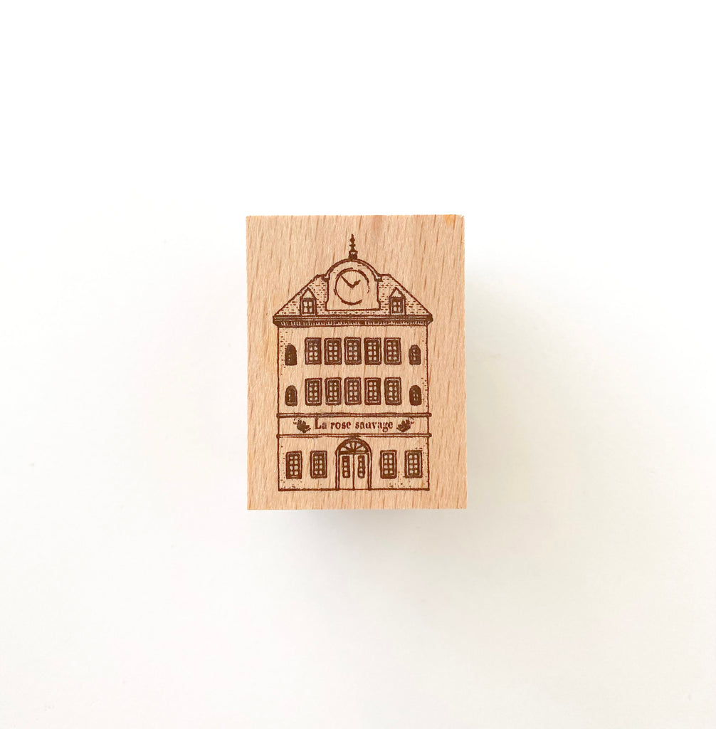 Arte Co Rubber Wood Stamp | Building With Clock - Simple Paper 