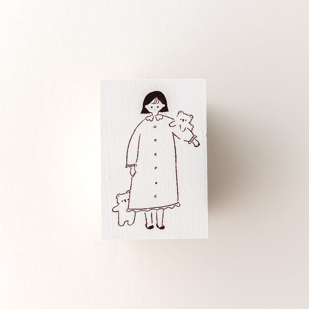 ranmyu Rubber Stamp | Girl With Two Bears - Simple Paper 