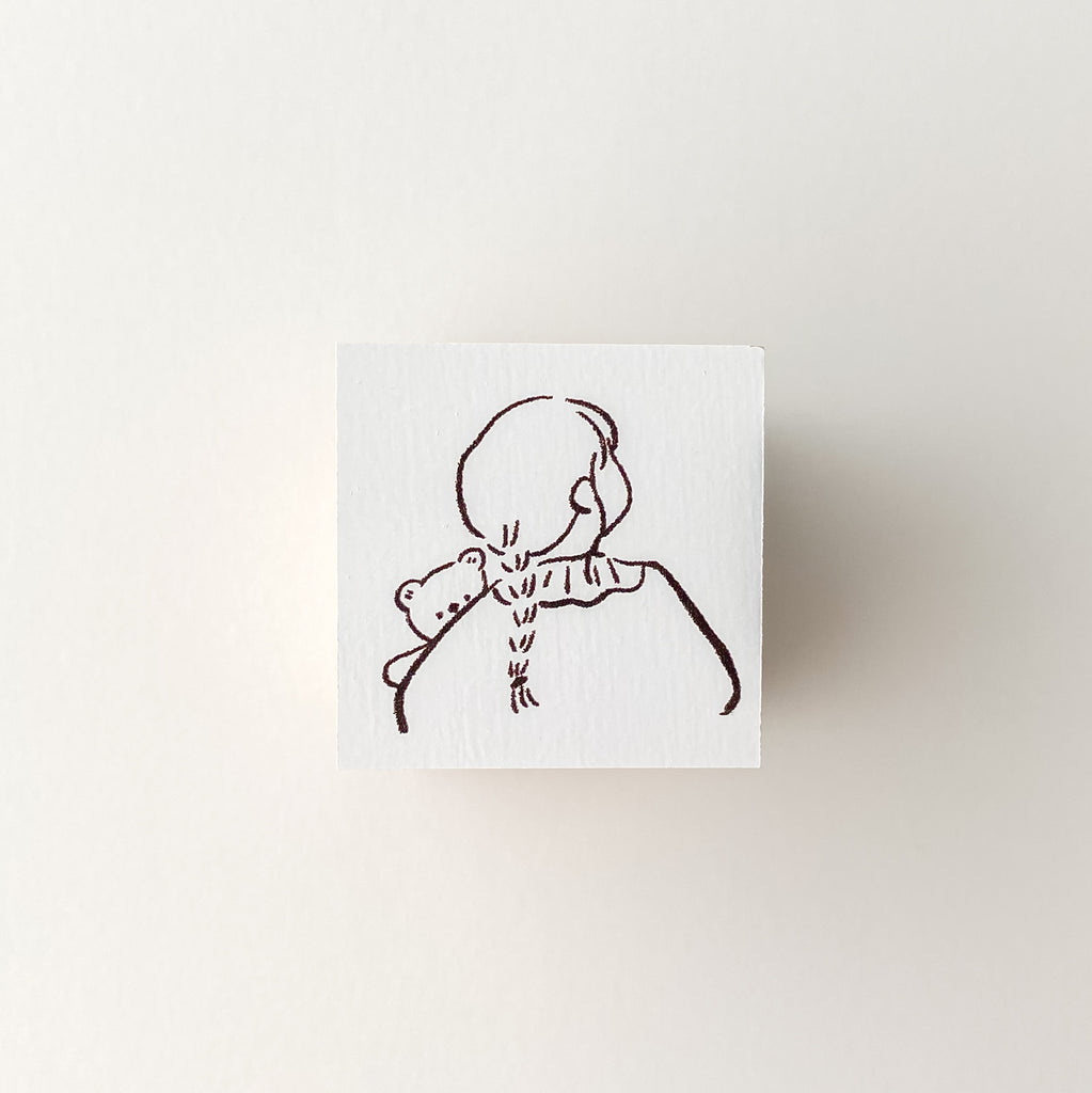 ranmyu Rubber Stamp | Girl Hugging Bear - Simple Paper 