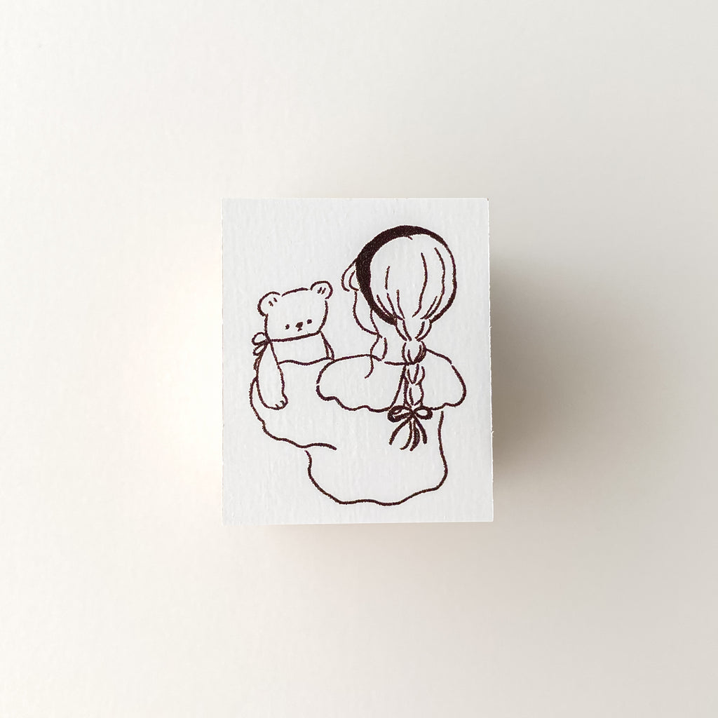 ranmyu Rubber Stamp | Girl Holding Bear - Simple Paper 