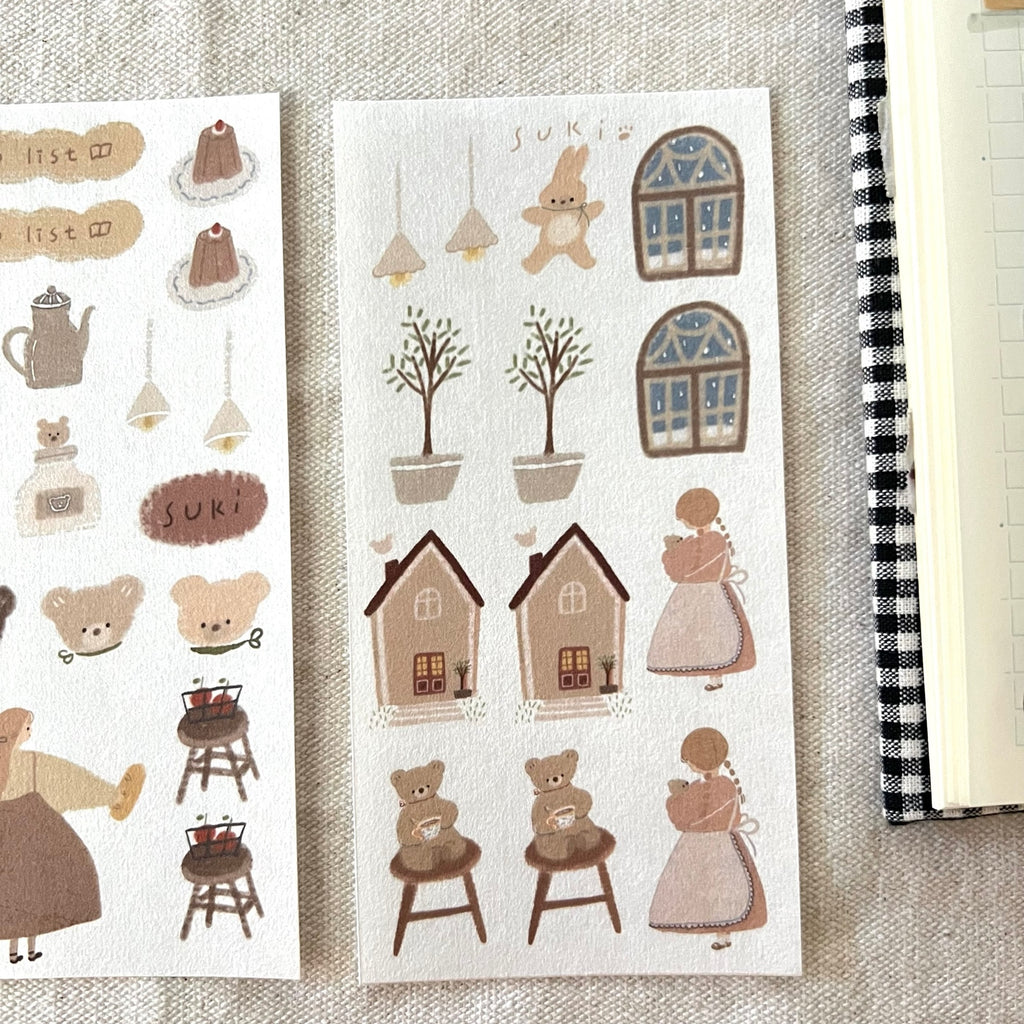 ranmyu Washi Sticker Set | Bear & Girl's Home Cafe - Simple Paper 