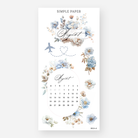 August calendar sticker sheet with blue florals, plane icon, and vintage script – August Sheet D by Simple Paper
