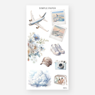 Travel essentials sticker sheet with florals, plane, polaroids, sneakers, clouds, and a toiletry bag – August Sheet J by Simple Paper