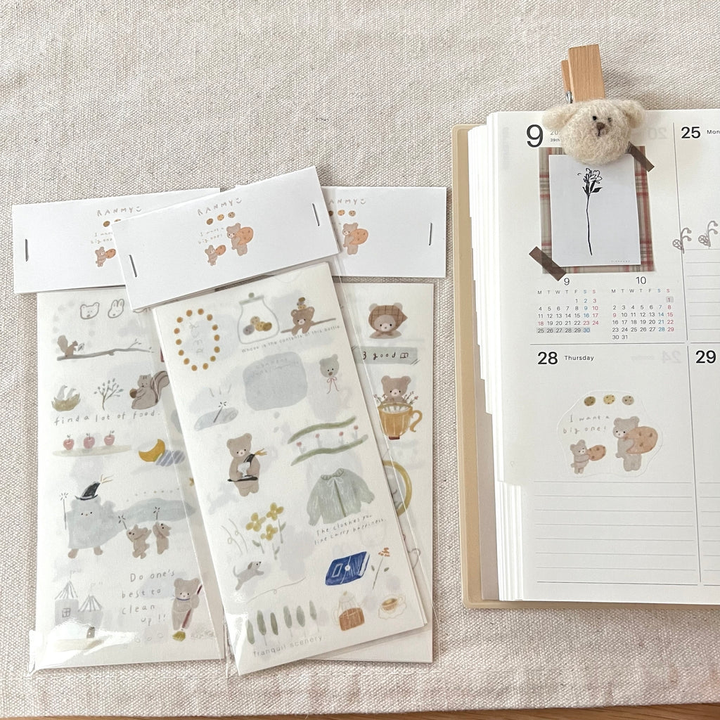 ranmyu Washi Sticker Set | Light Autumn Bear - Simple Paper 