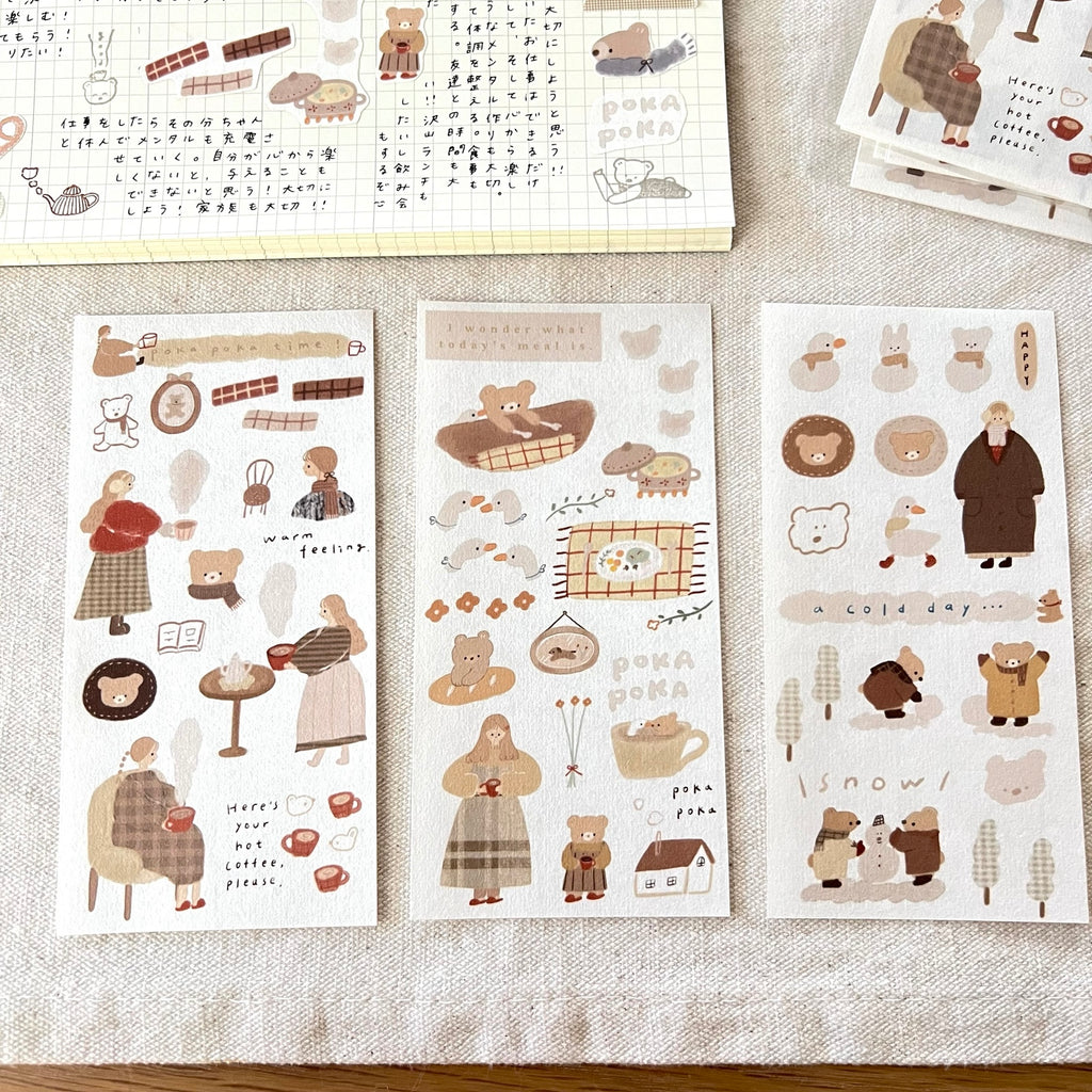 ranmyu Washi Sticker Set | Fluffy Girl & Bear - Simple Paper 