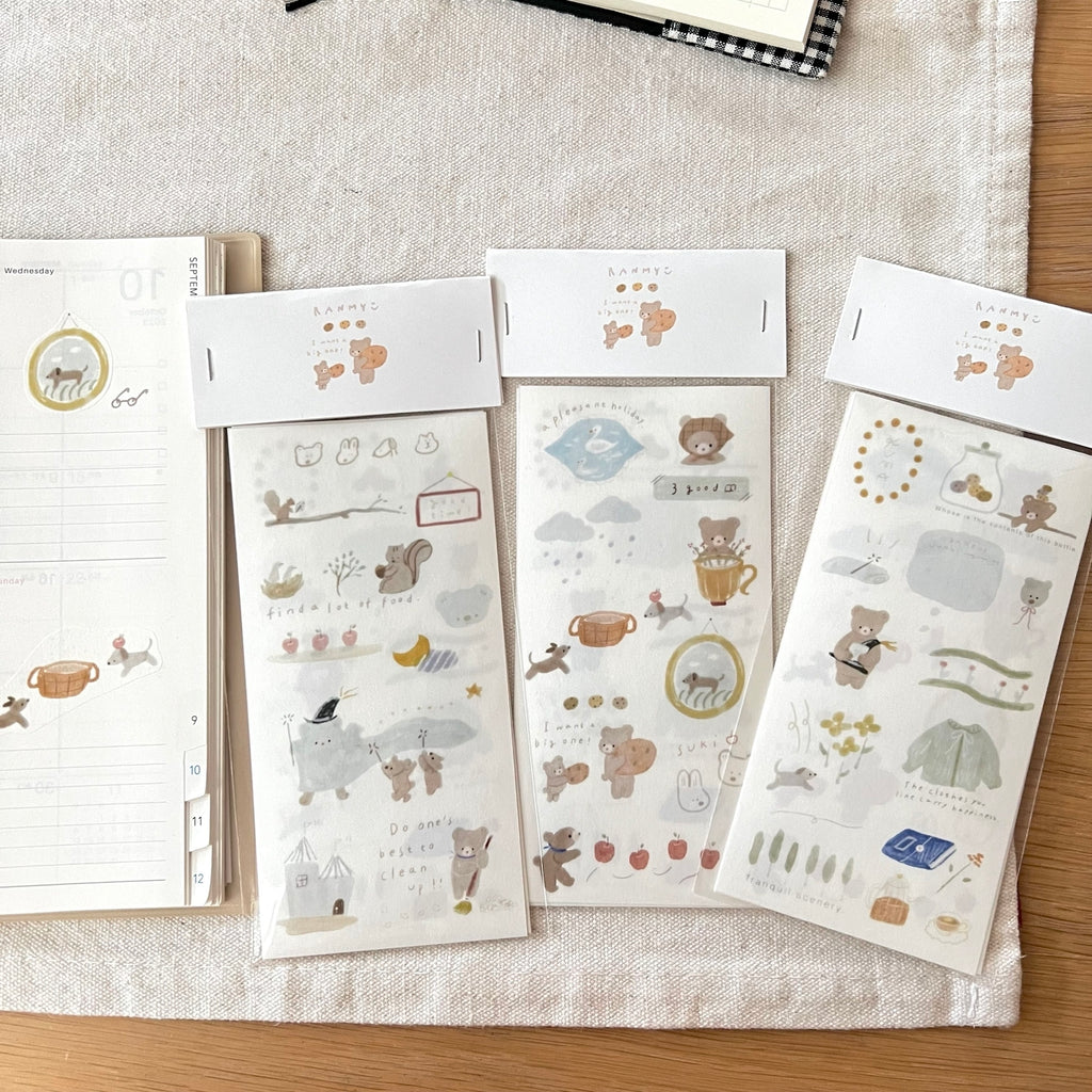 ranmyu Washi Sticker Set | Light Autumn Bear - Simple Paper 