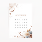 Cafecito – November calendar dashboard with coffee stains and floral design
