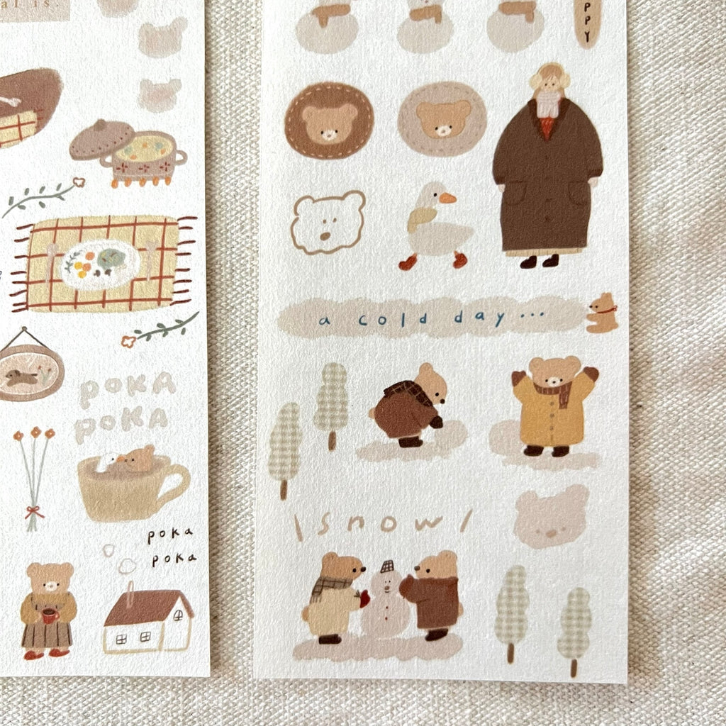 ranmyu Washi Sticker Set | Fluffy Girl & Bear - Simple Paper 